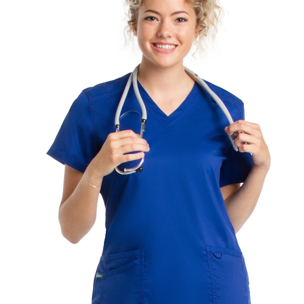 Landau Navy Blue Scrub Top with Lime Logo Accent